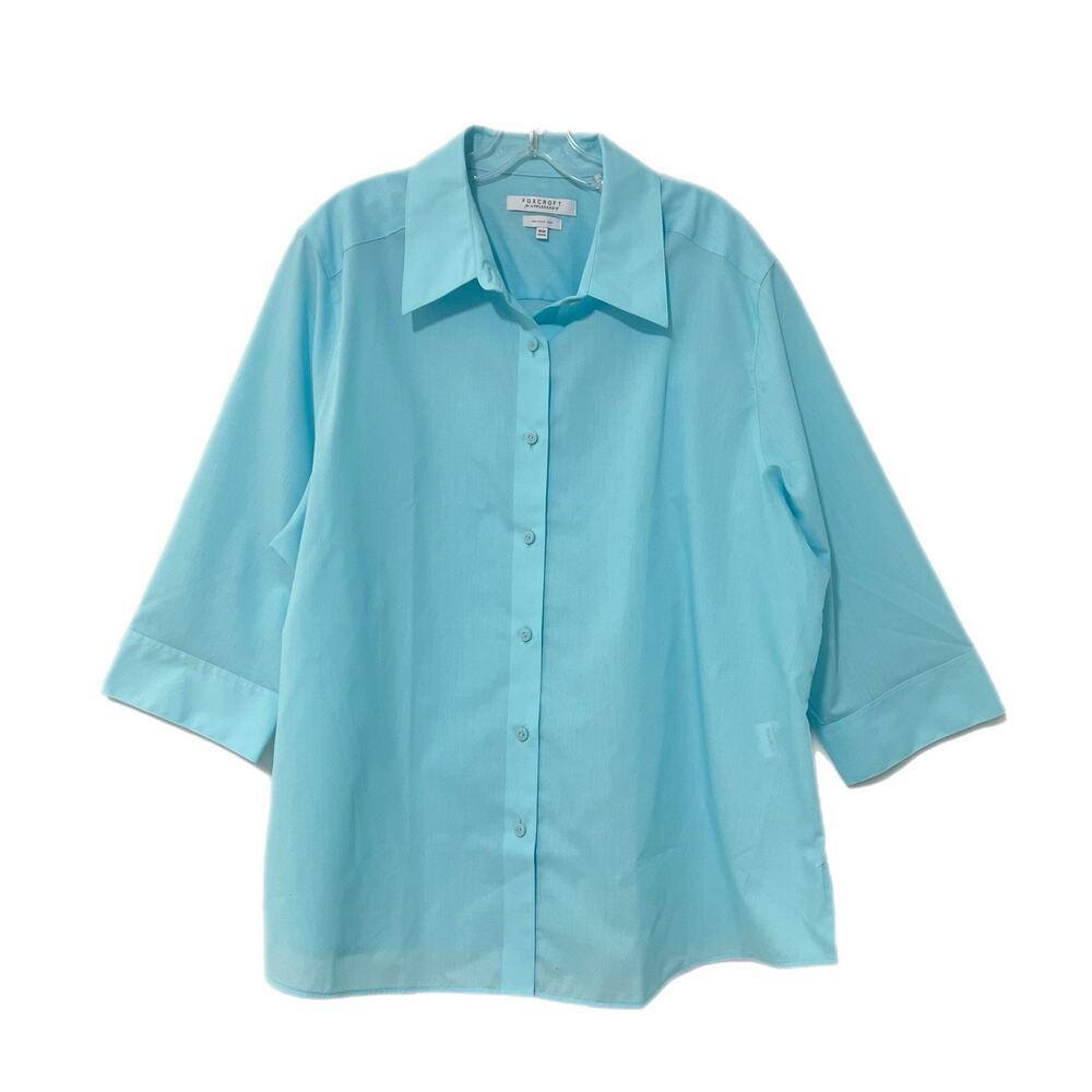 Foxcroft Wrinkle Free Shaped Button Down Shirt Women’s Size 18W Blue Stretch